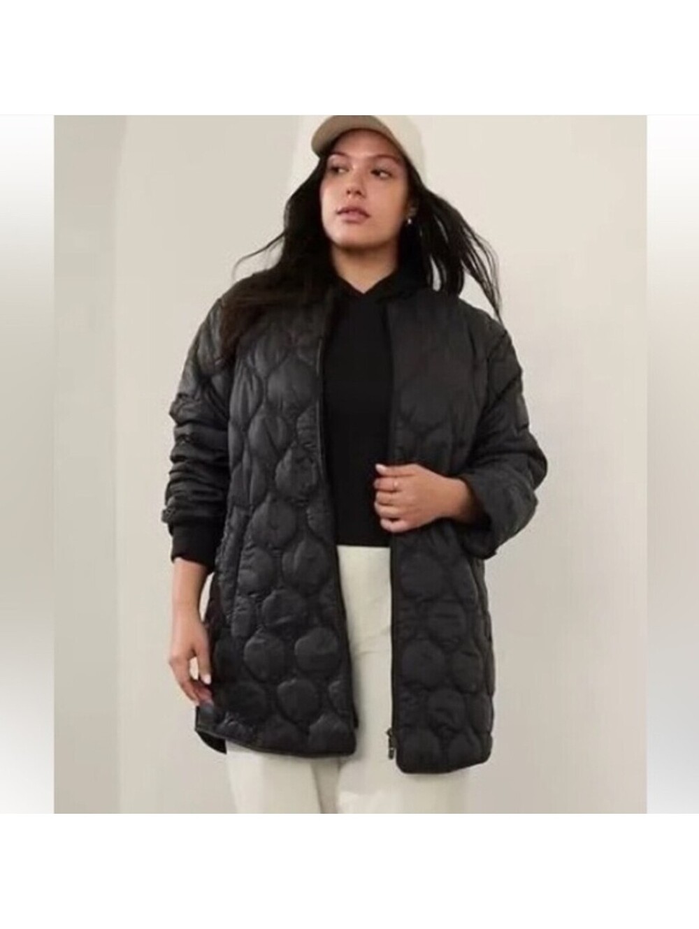 Athleta Reversa Warm Coat Down Puffer Jacket XL Womens Packable Lightweight Blk